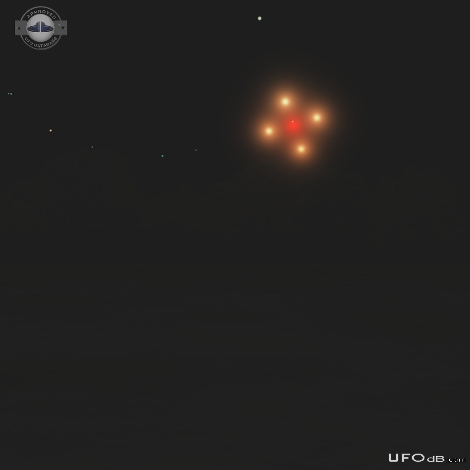 Red light with four yellow lights in diamond pattern - Elba new York U UFO Picture #797-2
