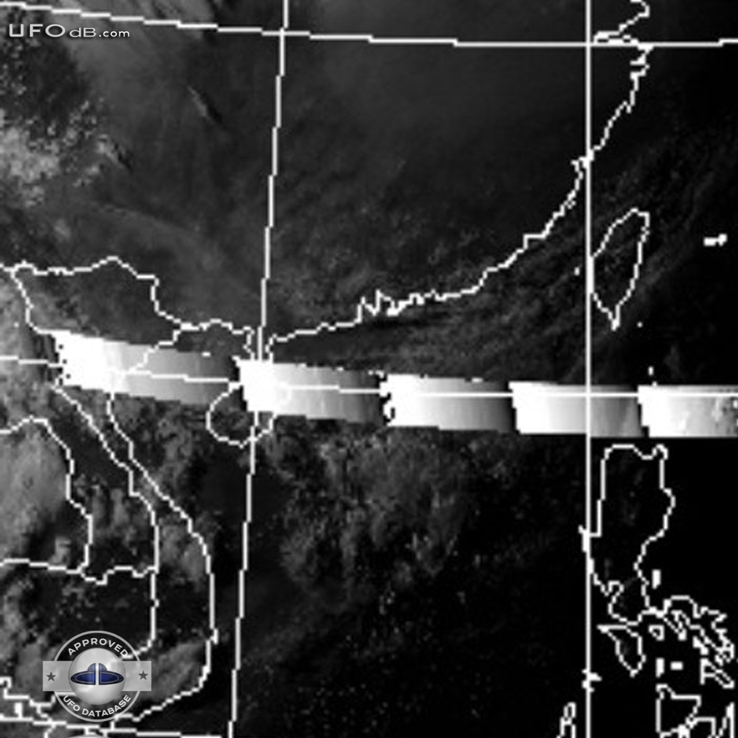 Satellite catches UFOs passing over the south of Taiwan | May 19 2011 UFO Picture #308-3