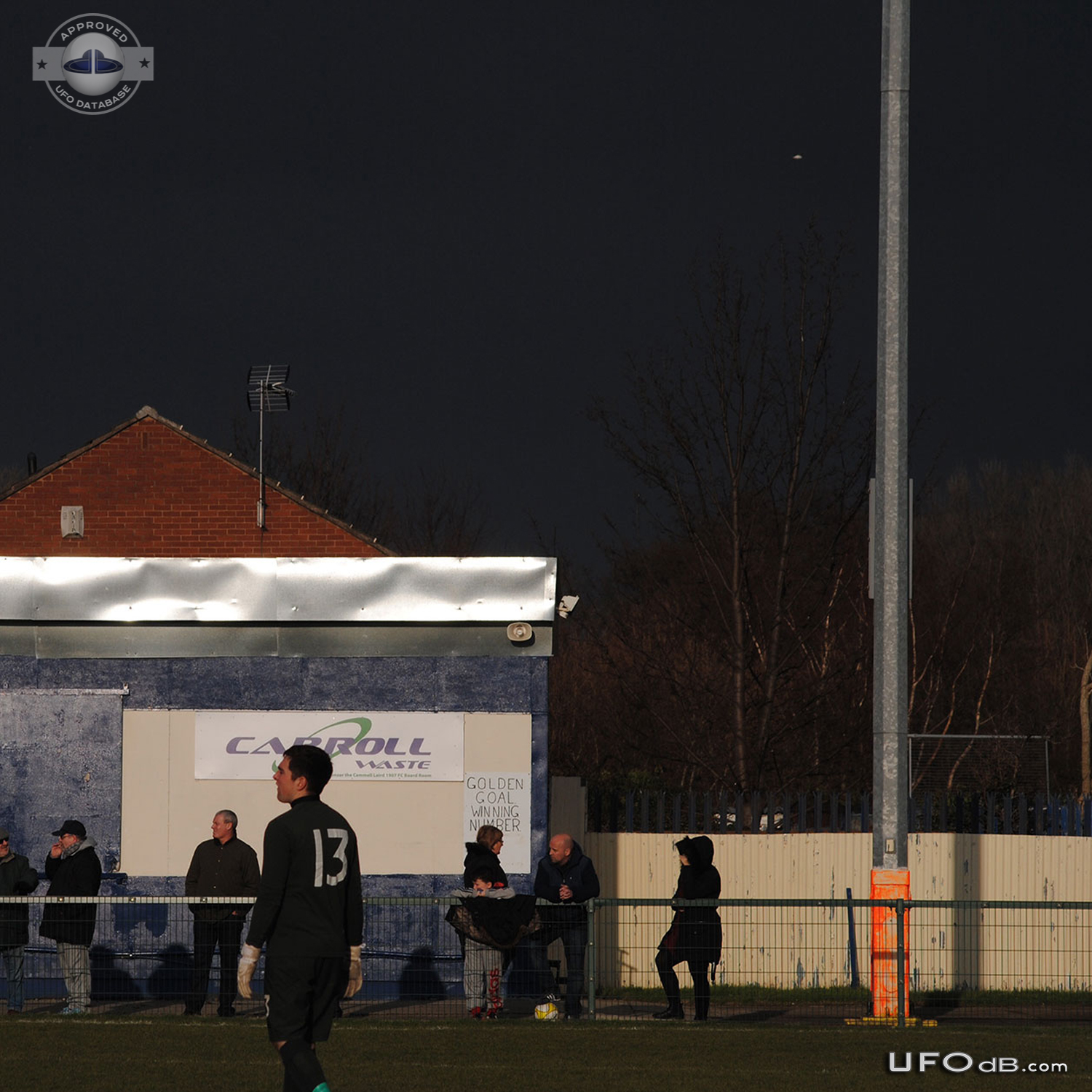 Saucer UFO appear on Soccer Game picture in Liverpool UK 2015 UFO Picture #626-1