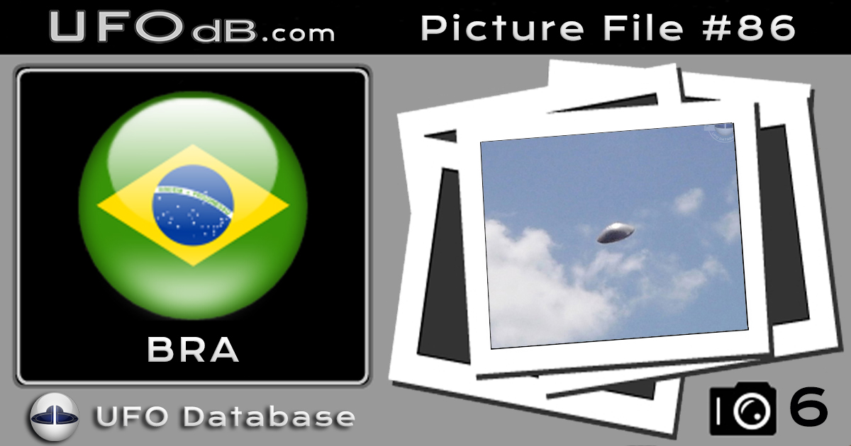 UFO with silver dome shape in clear blue sky. UFO picture Alagamar