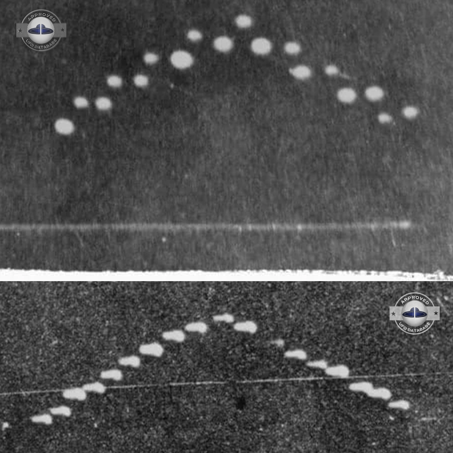 UFO picture show 18 luminous UFO arranged in a crescent formation UFO Picture #117-8