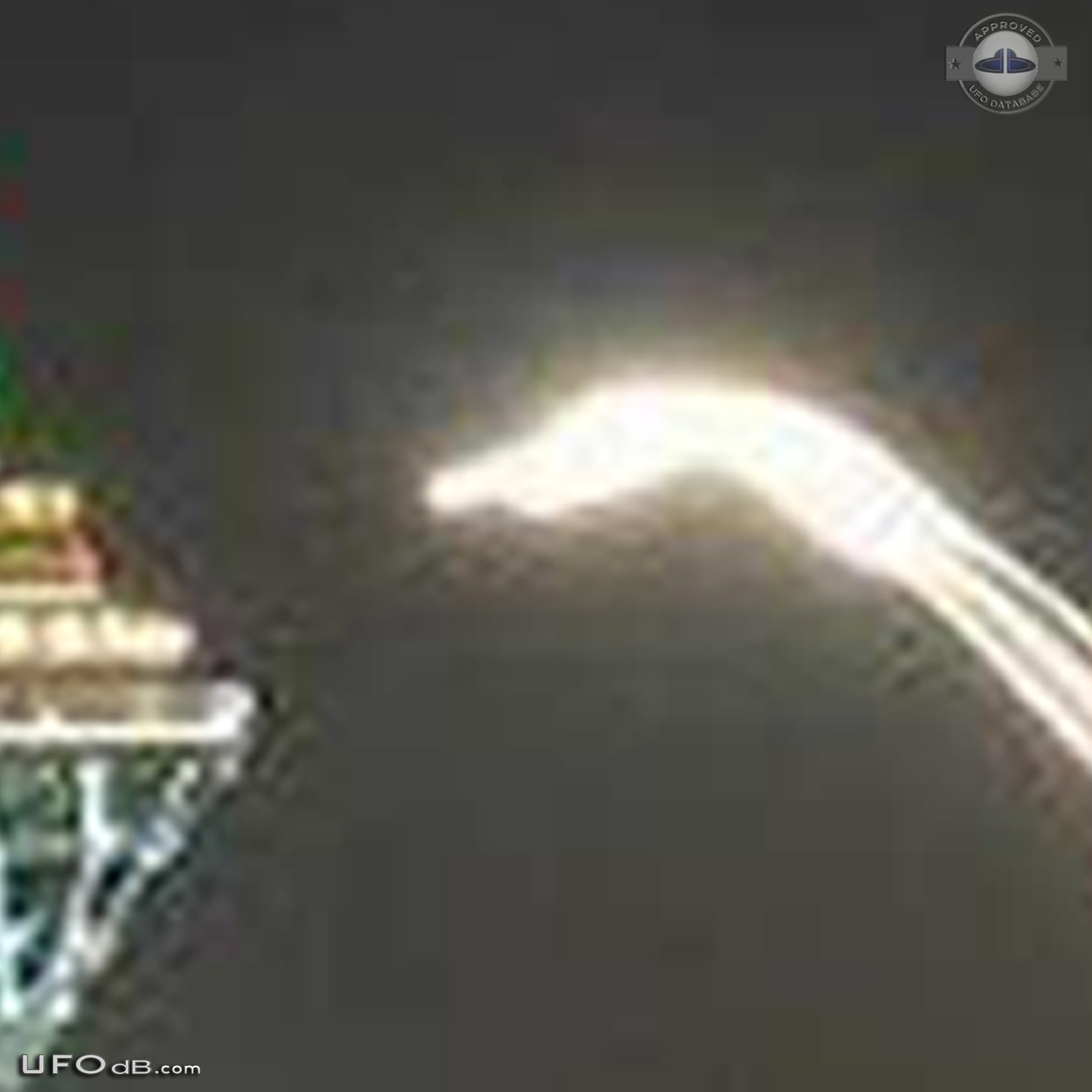 Glowing UFO with long trail near Milad Tower, Tehran, Iran 2012 UFO Picture #437-6