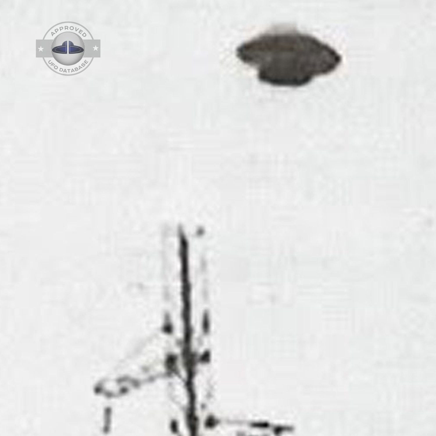 UFO muffin shape flying saucer standing over electrical stucture UFO Picture #46-4