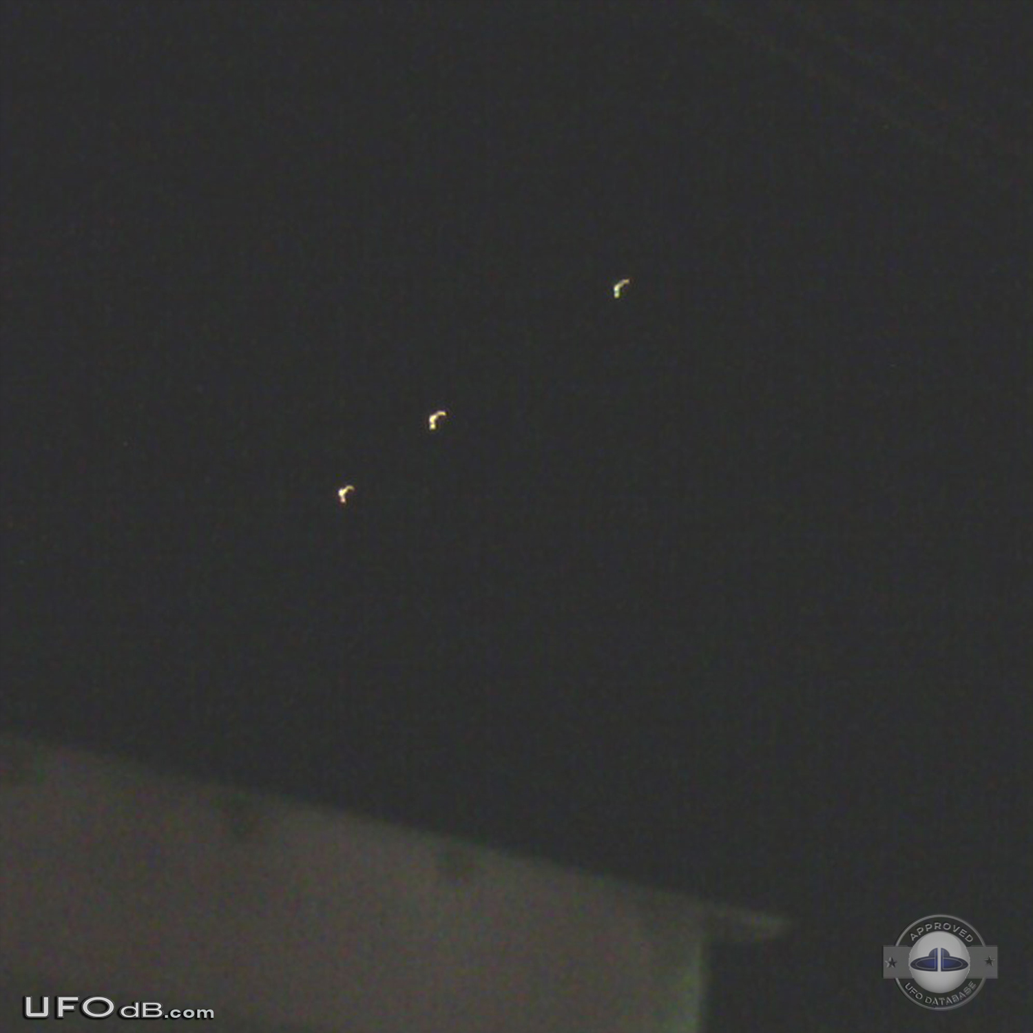 Fleet of three Boomerang UFOs passing over Granados, Mexico 2012 UFO Picture #476-1