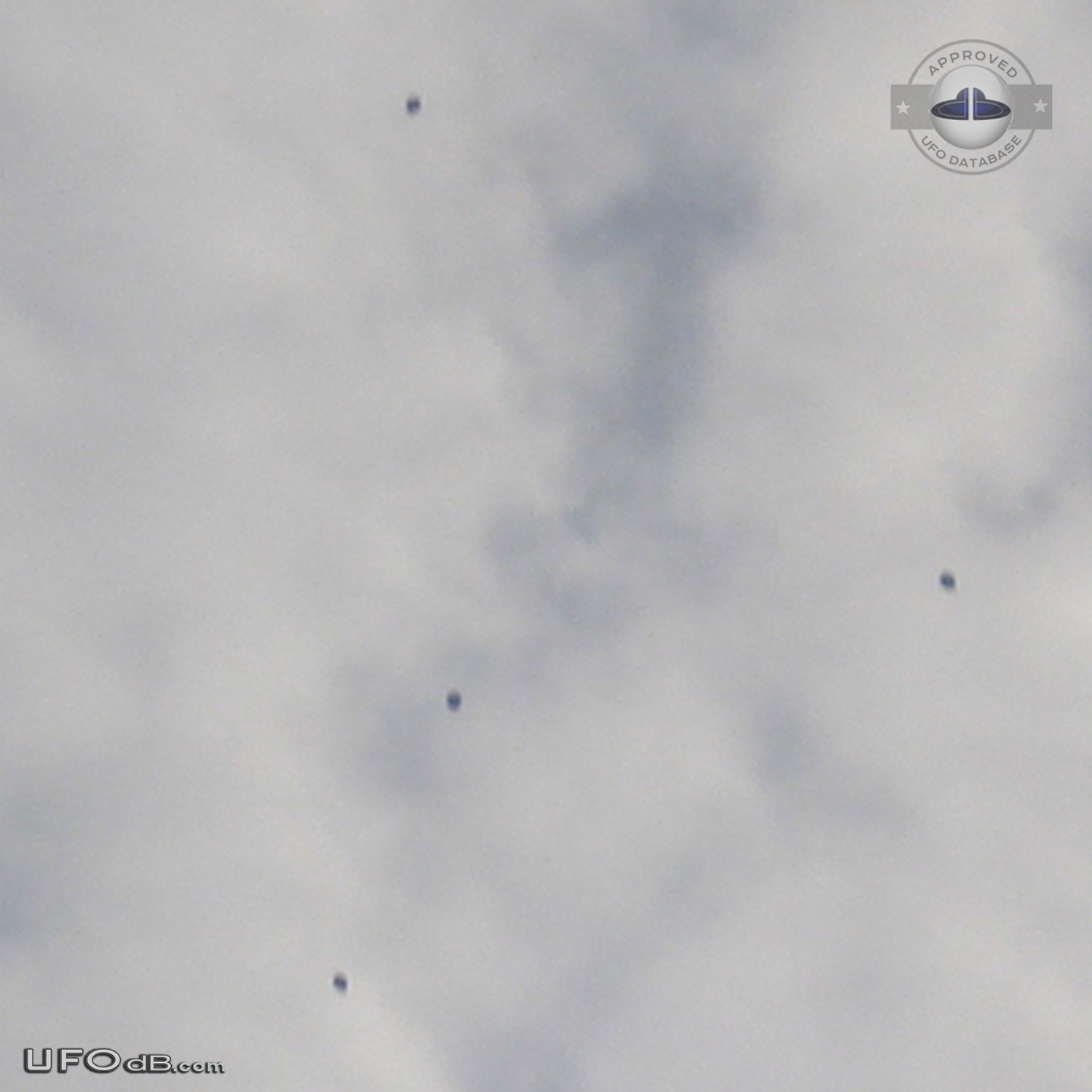 Four grey black disc UFOs near the airplane Mississauga, Ontario 2010 UFO Picture #531-1