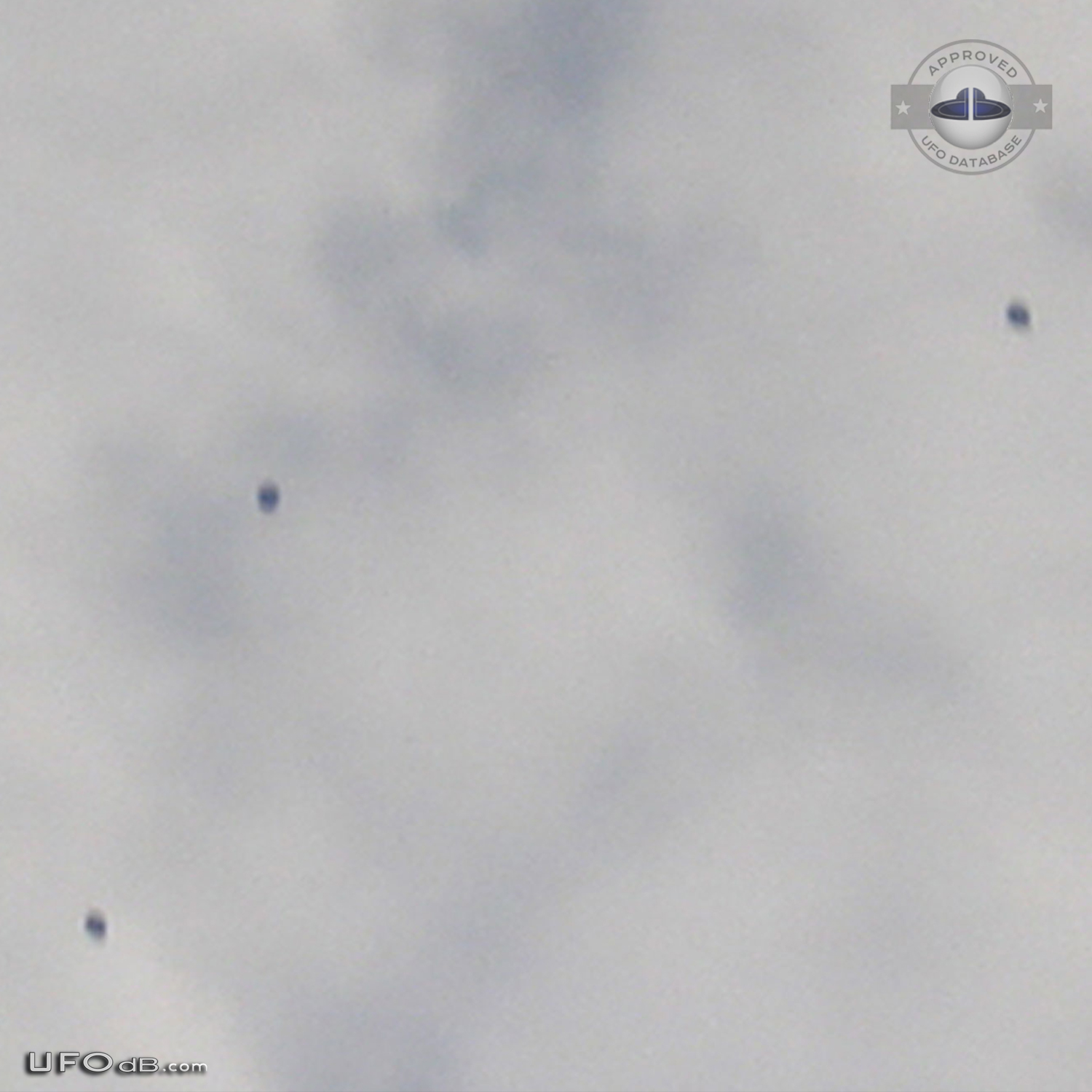 Four grey black disc UFOs near the airplane Mississauga, Ontario 2010 UFO Picture #531-2