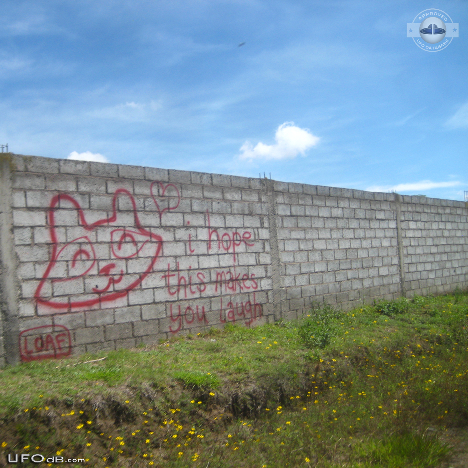 Picture of Graffiti on wall captures UFO in the sky in Cumbaya Ecuador UFO Picture #552-2