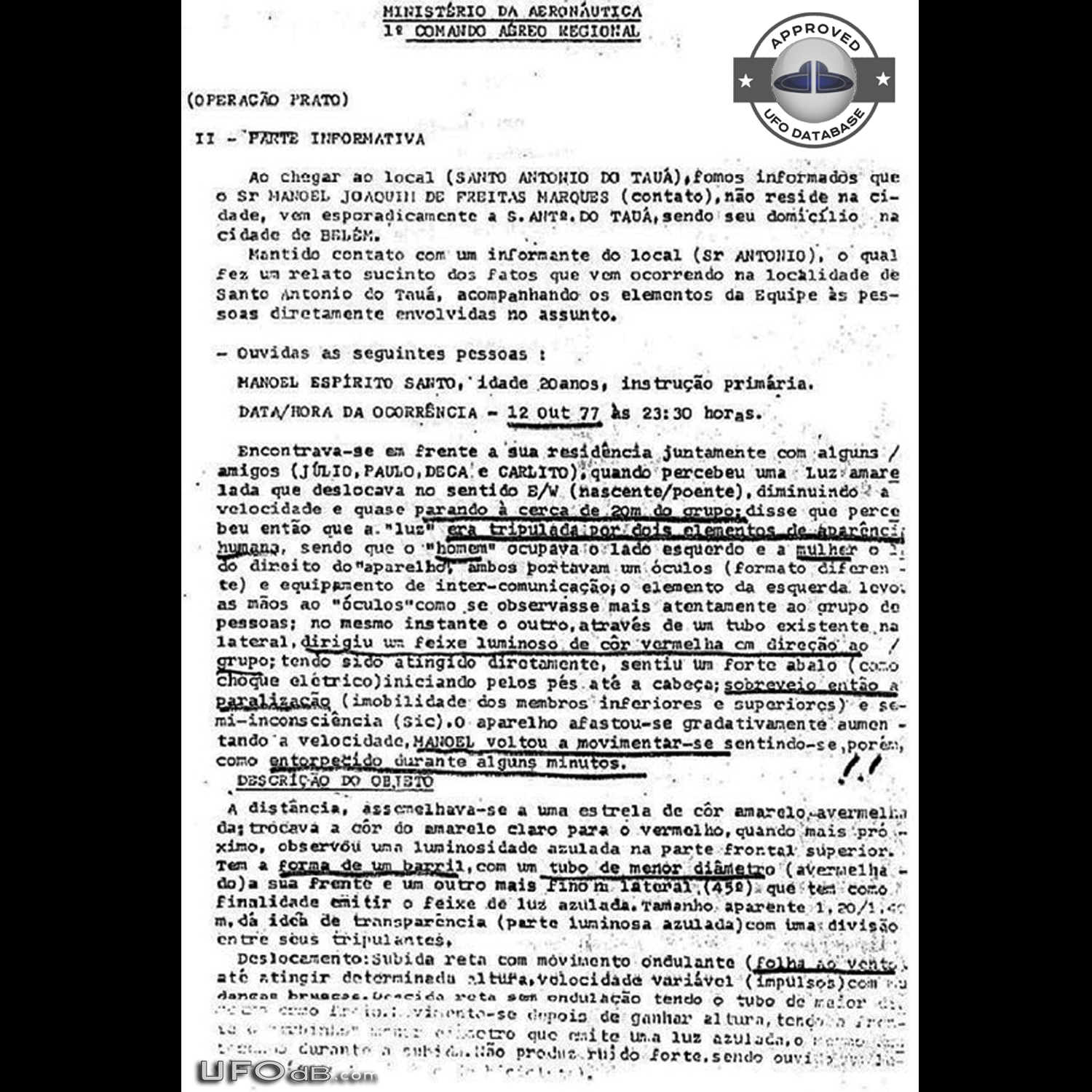 Famous 1977 Brazilian Colares UFO Flap - Huge Mass UFO sightings UFO Picture #553-6