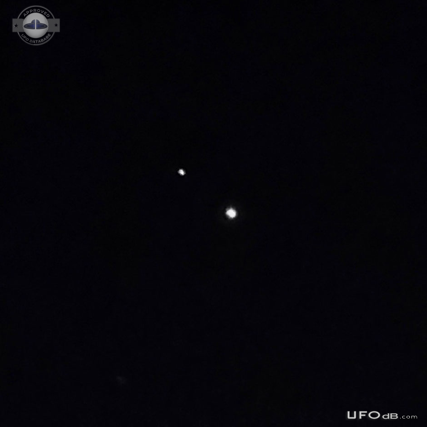 2 extremely bright lit objects stationary in sky for lenghthy period UFO Picture #744-1