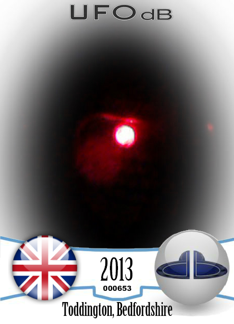 2 Red UFOs illuminating the Clouds - Toddington, Bedfordshire UK 2013 UFO CARD Number 653
