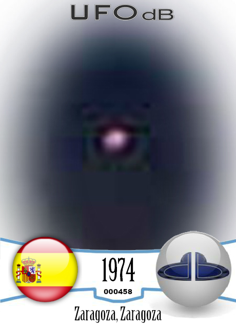 Blimb shaped UFO caught on picture over Zaragoza in Spain in May 1974 UFO CARD Number 458