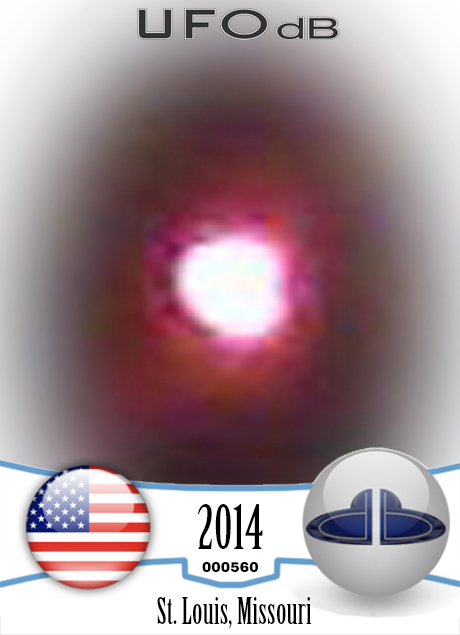 Bright glowing hovering sphere UFO over St Louis Missouri - 2014 UFO CARD Number 560