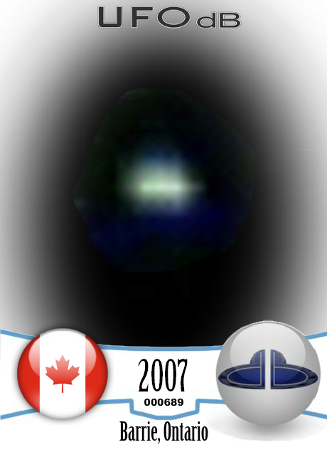 Bright object in the sky that seems to be UFO - Barrie Ontario 2007 UFO CARD Number 689