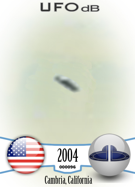 UFO Picture showing a ufo over the shore line | Cambria California UFO CARD Number 96