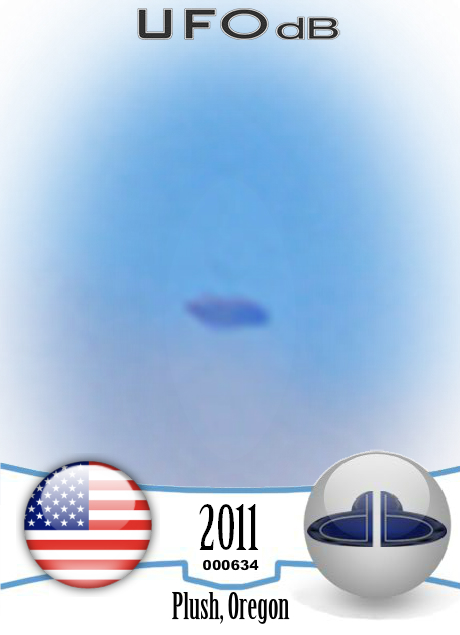 Clear picture Saucer UFO in bright sky over Plush, Oregon in June 2011 UFO CARD Number 634