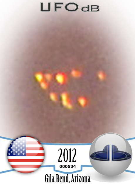 Famous UFO photos in the News - Fleet of UFOs Gila Bend, Arizona 2012 UFO CARD Number 534