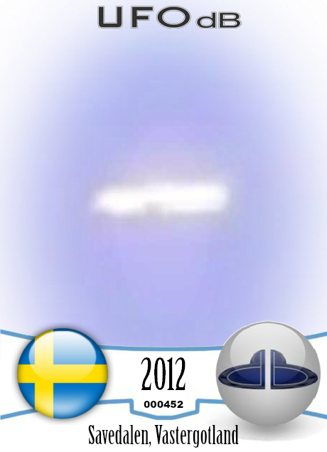 Flat Glowing Saucer UFO caught on picture over Savedalen, Sweden 2012 UFO CARD Number 452