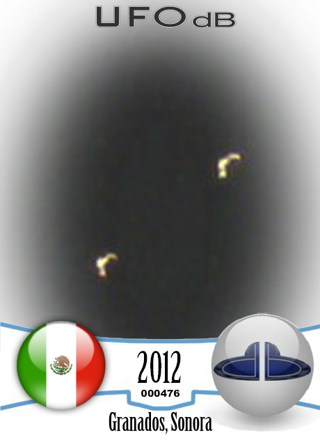 Fleet of three Boomerang UFOs passing over Granados, Mexico 2012 UFO CARD Number 476