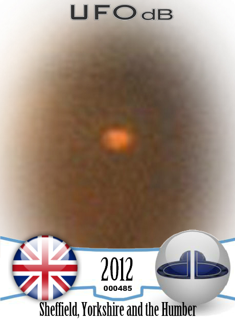 Glowing Orange Sphere UFO caught on picture in Sheffield UK in 2012 UFO CARD Number 485