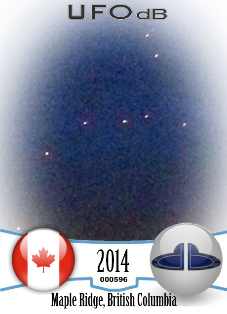 Group of UFOs over Maple Ridge British Columbia Canada 2014 UFO CARD Number 596