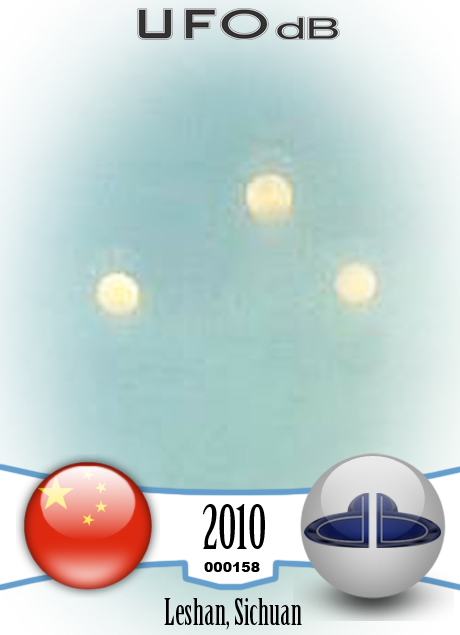 Citizens of Leshan saw 3 illuminated spherical shaped UFO in the sky UFO CARD Number 158