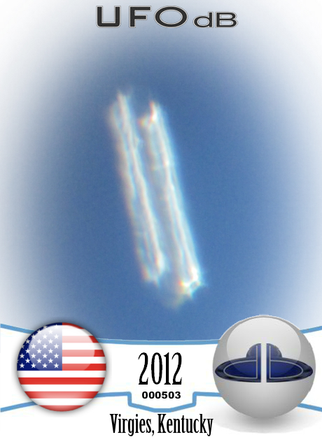 Long cylindrical UFO in bright day light over Virgies, Kentucky 2012 UFO CARD Number 503
