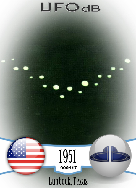 UFO picture show 18 luminous UFO arranged in a crescent formation UFO CARD Number 117