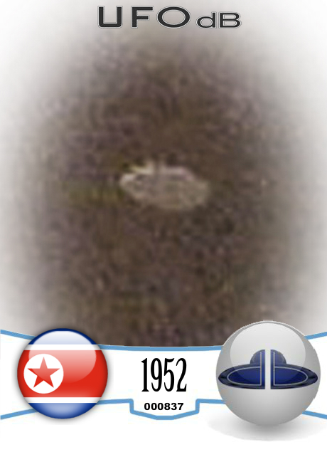 Mysterious UFO picture showing UFO near plane taken in 1952 in North K UFO CARD Number 837