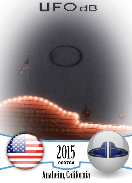 Mysterious black ring UFO in the sky above Anaheim CA USA 2015 UFO CARD Number 704