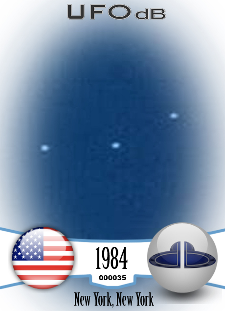 UFO picture showing 3 bright white UFO over Empire State Building UFO CARD Number 35