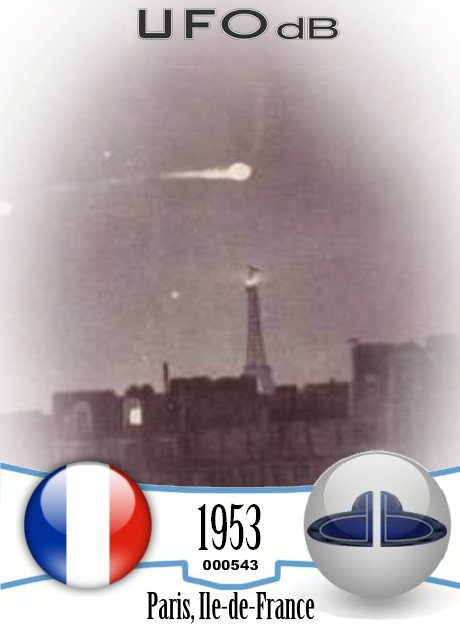 Old 1953 UFO sighting picture caught over Paris, France UFO CARD Number 543