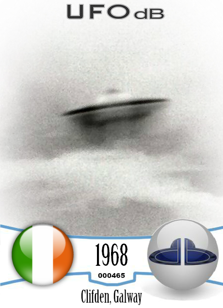 Old Grey 1968 UFO picture from Clifden Ireland showing a double saucer UFO CARD Number 465