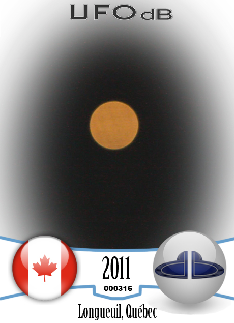 Perfect Orange Sphere UFO in Longueuil, Quebec, Canada | March 20 2011 UFO CARD Number 316
