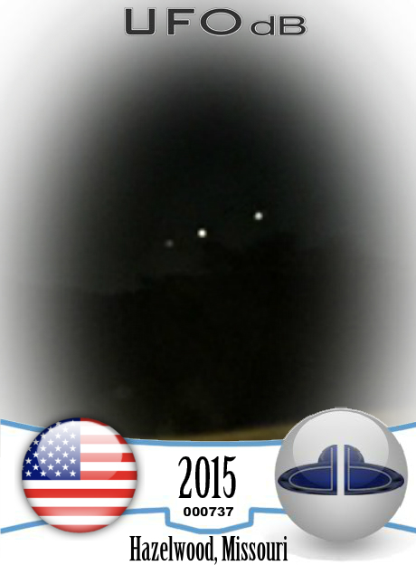 Perfect line of hovering UFOs low to ground - Hazelwood Missouri 2015 UFO CARD Number 737
