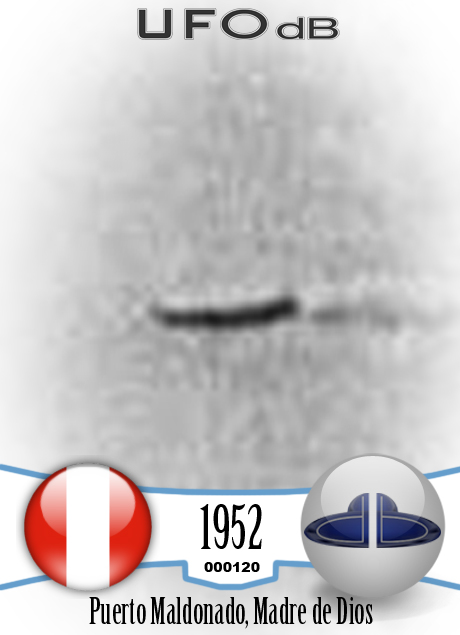 UFO picture, Cigar shaped UFO flying horizontally and low in the sky UFO CARD Number 120