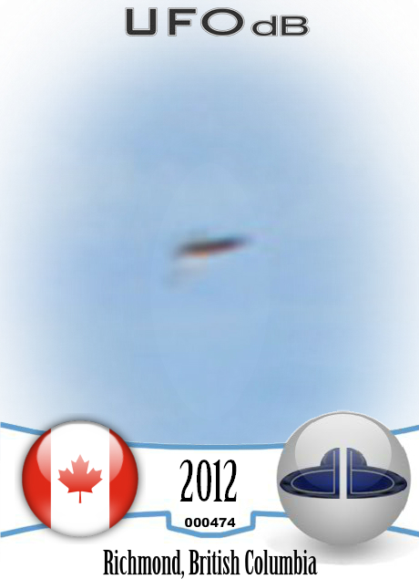 Photo captures passing UFO in Richmond, BC, Canada in August 2012 UFO CARD Number 474