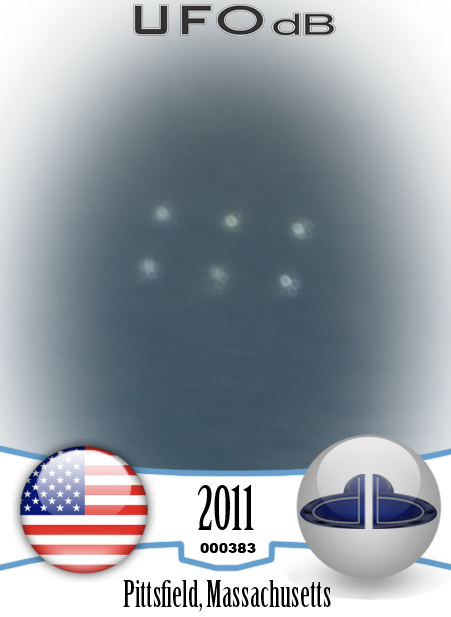 Pictures shot from bus reveals six ufos in a rectangle formation UFO CARD Number 383