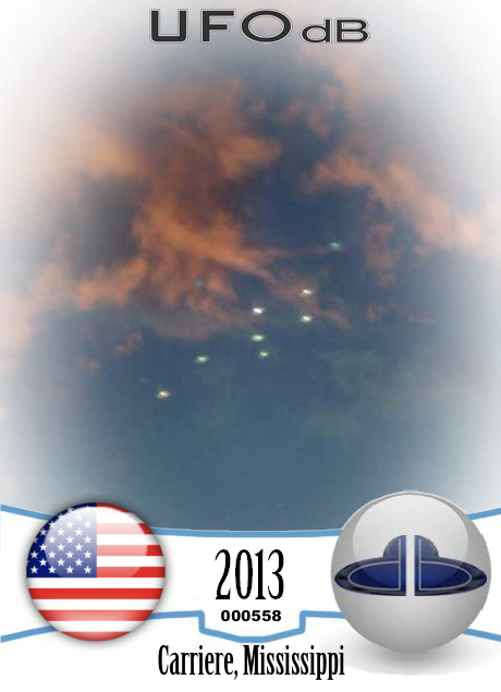 Series of pictures get a fleet of UFOs over Carriere, Mississippi 2013 UFO CARD Number 558