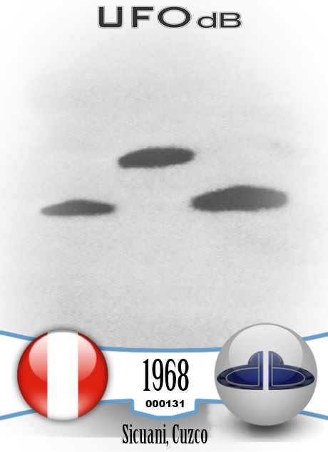 3 dark saucer shape UFOs near church in cathedral square of Sicuani UFO CARD Number 131