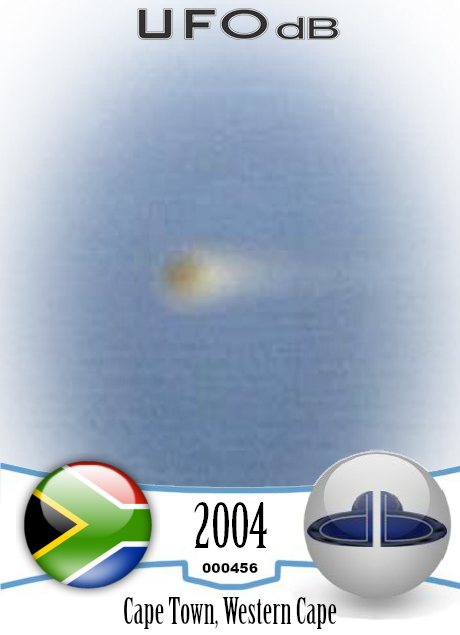 Sphere UFO with smoking tail seen near Table mountain, Cape Town 2004 UFO CARD Number 456