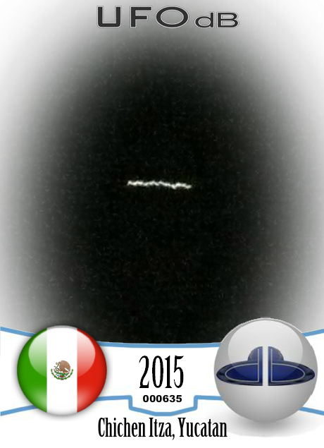 Straight line of white light UFO changing direction over Chichen Itza UFO CARD Number 635