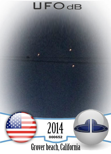 Triangle formation Orange UFOs over Grover beach, California USA 2014 UFO CARD Number 652