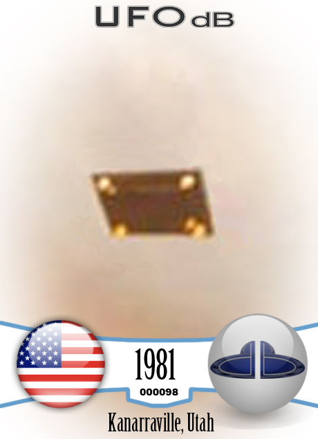 Incredible UFO picture showing a square shaped UFO Kanarraville USA UFO CARD Number 98