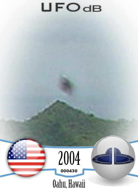 UFO caught on picture over mountain in Oahu, Hawaii in June 2004 UFO CARD Number 430