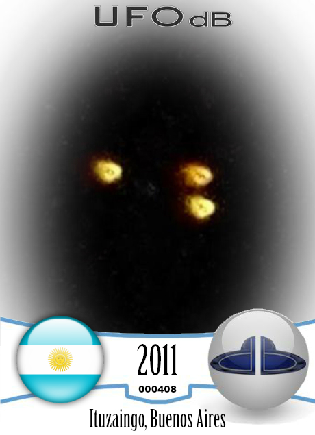 UFO picture with 3 firebals in a triangular formation - Argentina 2011 UFO CARD Number 408
