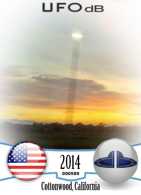 UFO saucer caught from car in Cottonwood California USA 2014 UFO CARD Number 589