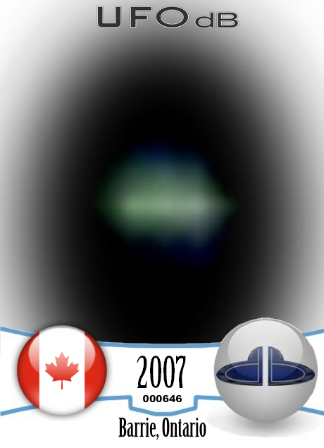UFO was there for two hours over Barrie Ontario Canada in 2007 UFO CARD Number 646