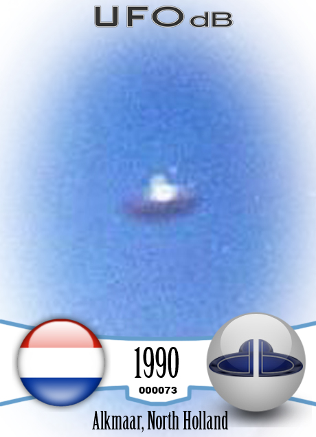 Silver metallic saucer passing over a house in the city of Alkmaar UFO CARD Number 73