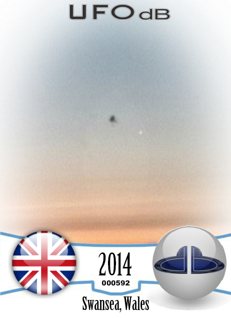 Witness amazed by 'silent UFO' over Swansea skyline UK 2014 UFO CARD Number 592