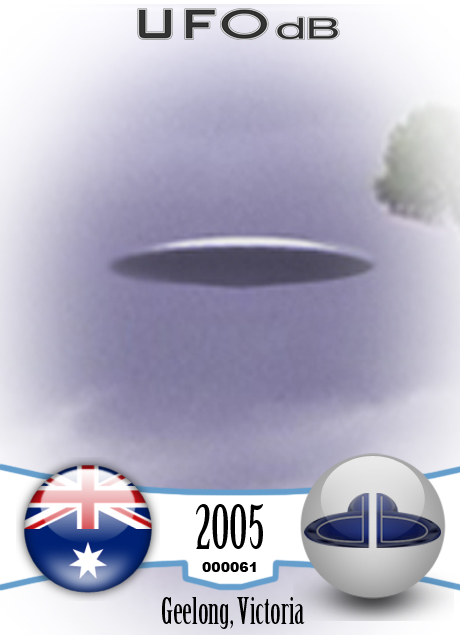 UFO picture showing a flat flying saucer in thunderstorm. Geelong UFO CARD Number 61